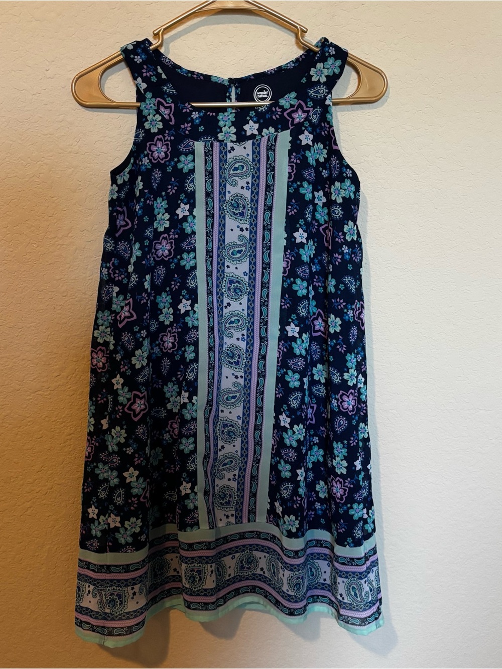 Wonder Nation Girls Blue Purple Floral Paisley Sleeveless Dress Sz Large (10-12)